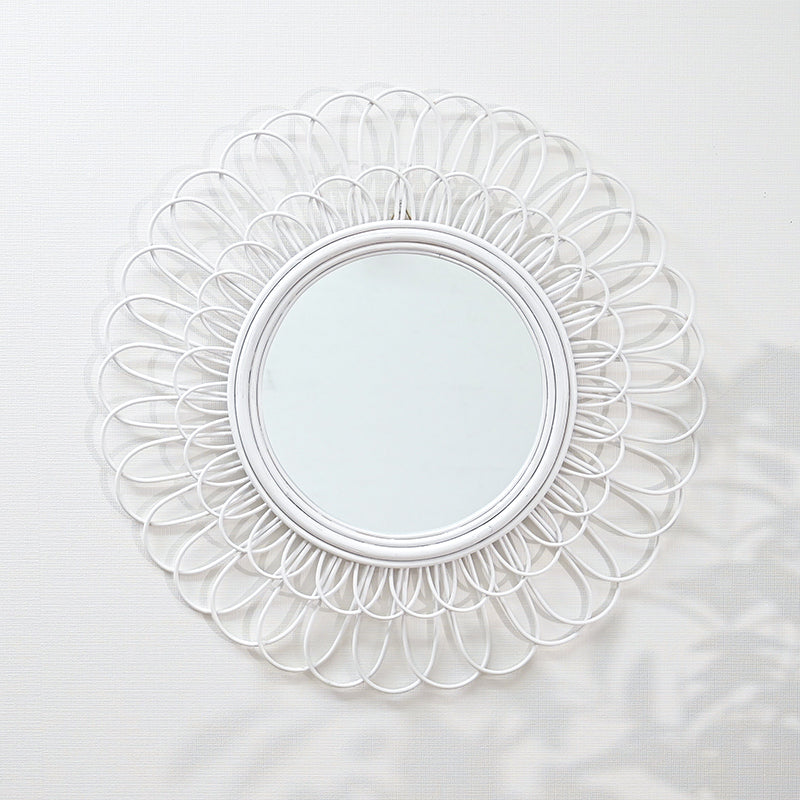 White Rattan Sun Mirror