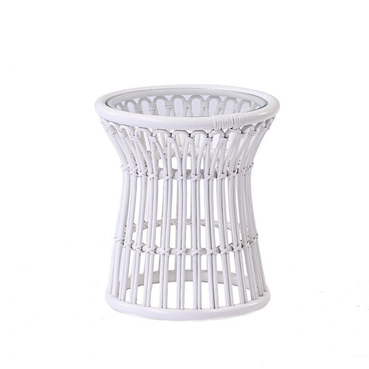 White Rattan Side Table